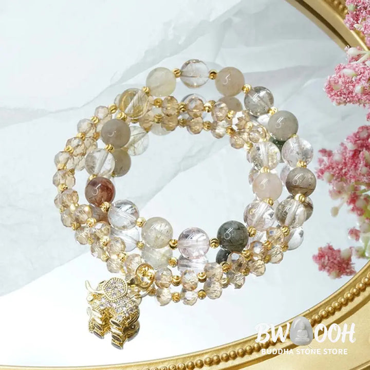 Buddha Stones Rose Quartz Elephant Healing Energy Charm Bracelet - BWOOOH - Bracelet