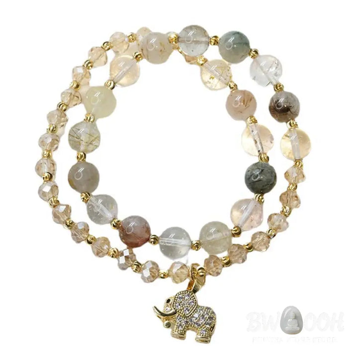 Buddha Stones Rose Quartz Elephant Healing Energy Charm Bracelet - BWOOOH - Bracelet