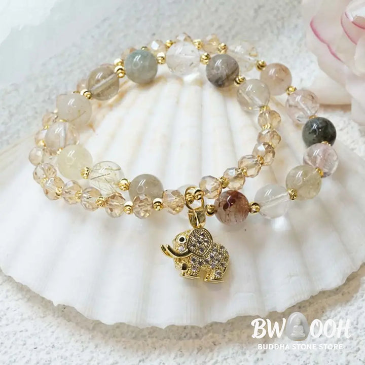 Buddha Stones Rose Quartz Elephant Healing Energy Charm Bracelet - BWOOOH - Bracelet