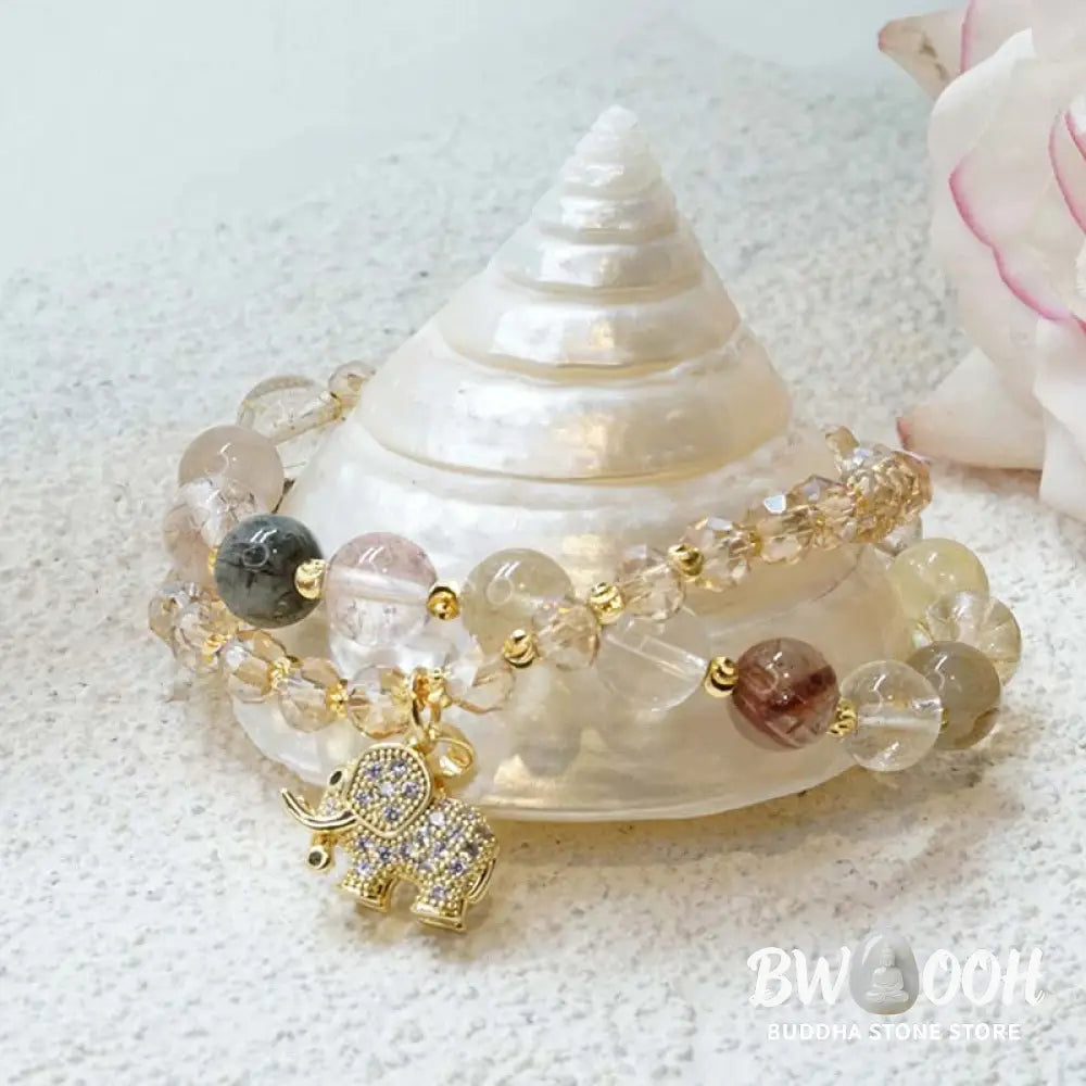 Buddha Stones Rose Quartz Elephant Healing Energy Charm Bracelet - BWOOOH - Bracelet
