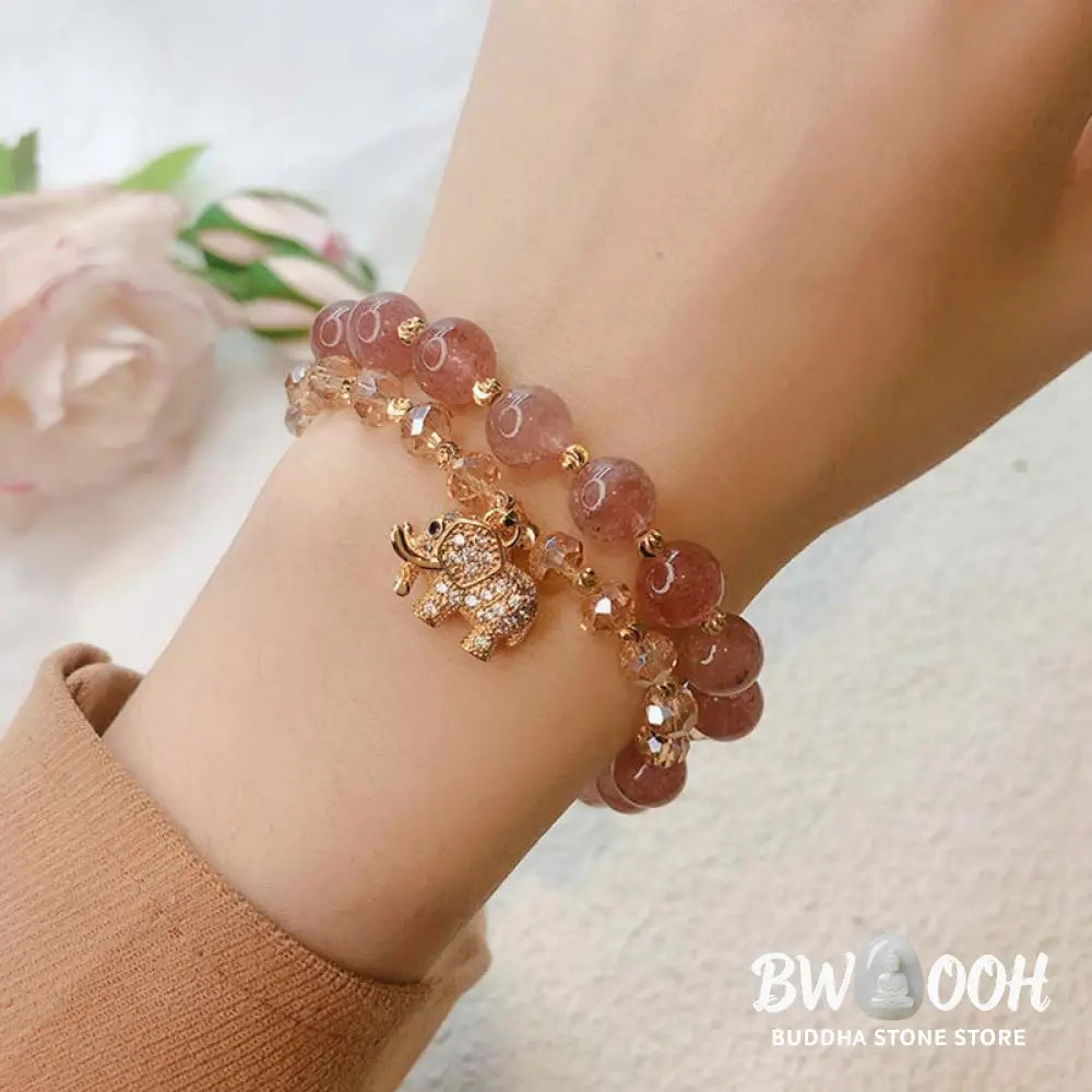 Buddha Stones Rose Quartz Elephant Healing Energy Charm Bracelet - BWOOOH - Bracelet