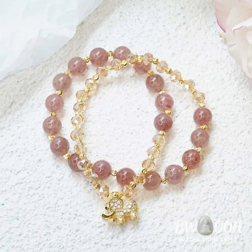 Buddha Stones Rose Quartz Elephant Healing Energy Charm Bracelet - BWOOOH - Bracelet