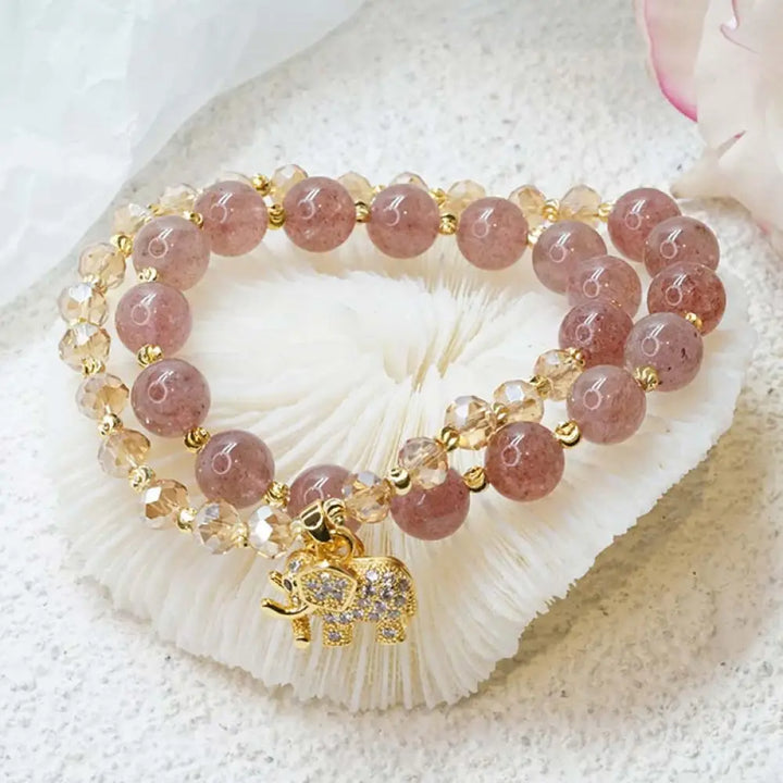 Buddha Stones Rose Quartz Elephant Healing Energy Charm Bracelet - BWOOOH - Rose Quartz - Bracelet