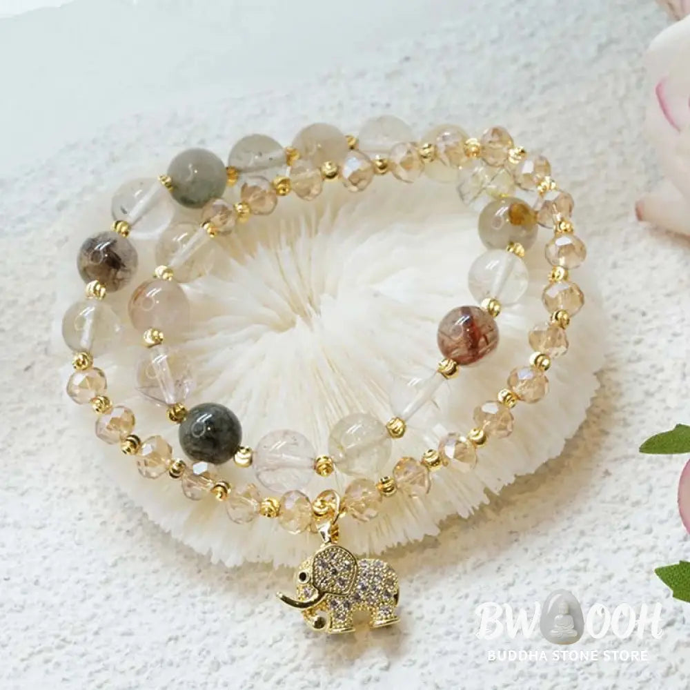 Buddha Stones Rose Quartz Elephant Healing Energy Charm Bracelet - BWOOOH - Bracelet
