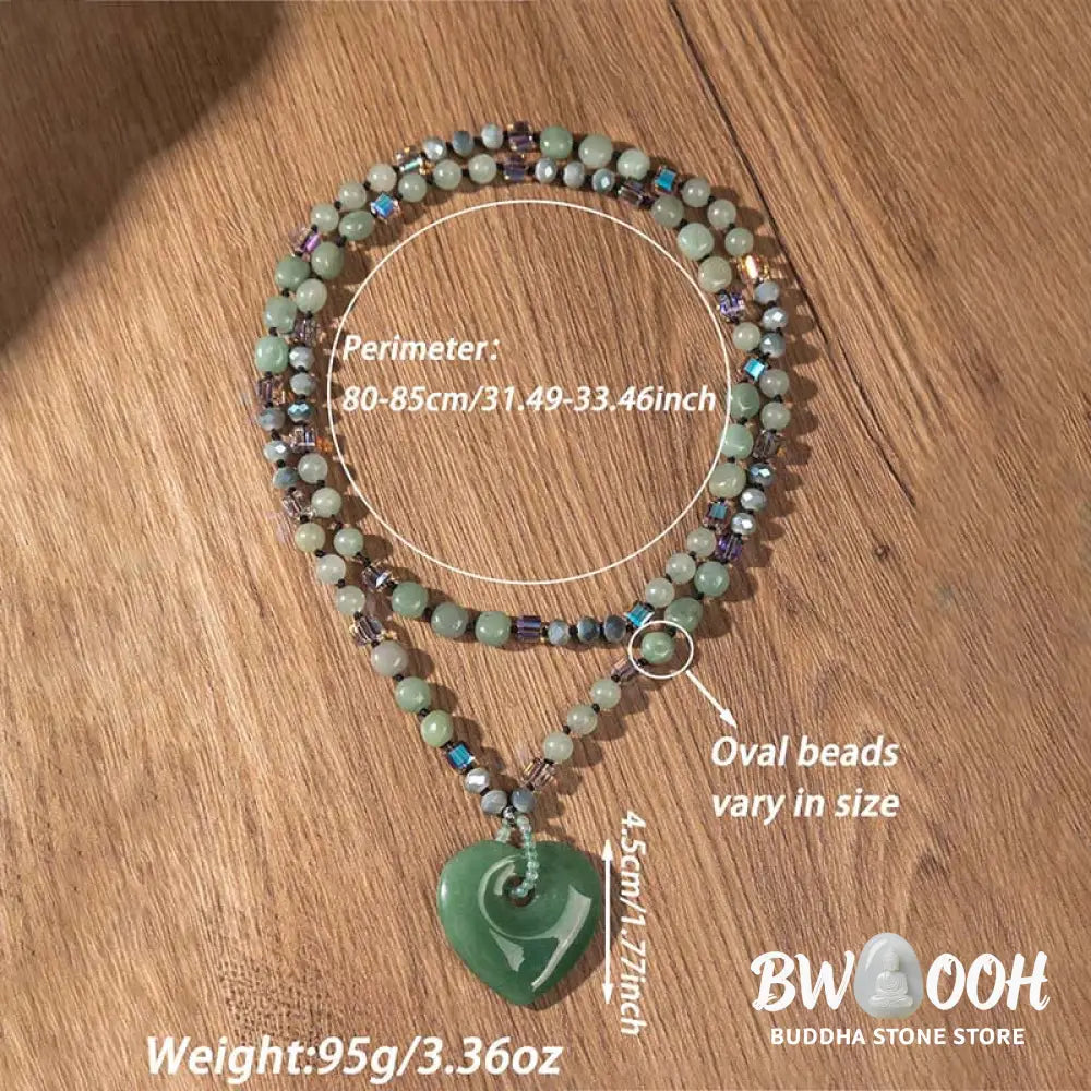 Buddha Stones Rose Quartz Green Aventurine Love Heart Beads Luck Necklace Pendant - BWOOOH - Necklaces &amp; Pendants