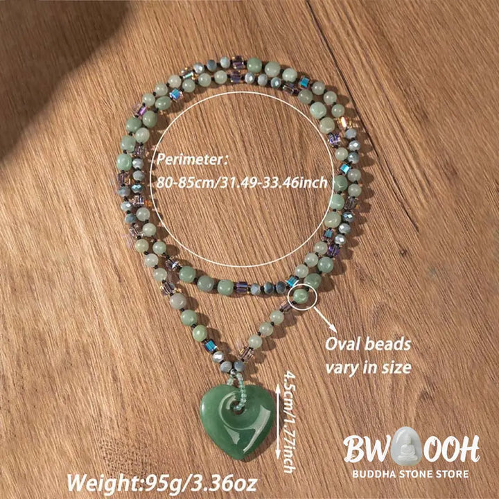Buddha Stones Rose Quartz Green Aventurine Love Heart Beads Luck Necklace Pendant - BWOOOH - Necklaces &amp; Pendants