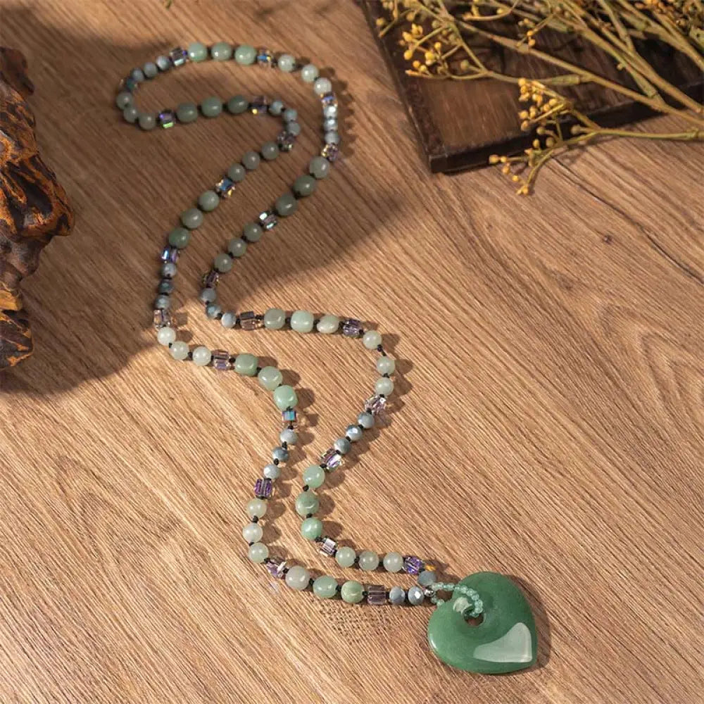 Buddha Stones Rose Quartz Green Aventurine Love Heart Beads Luck Necklace Pendant - BWOOOH - Green Aventurine