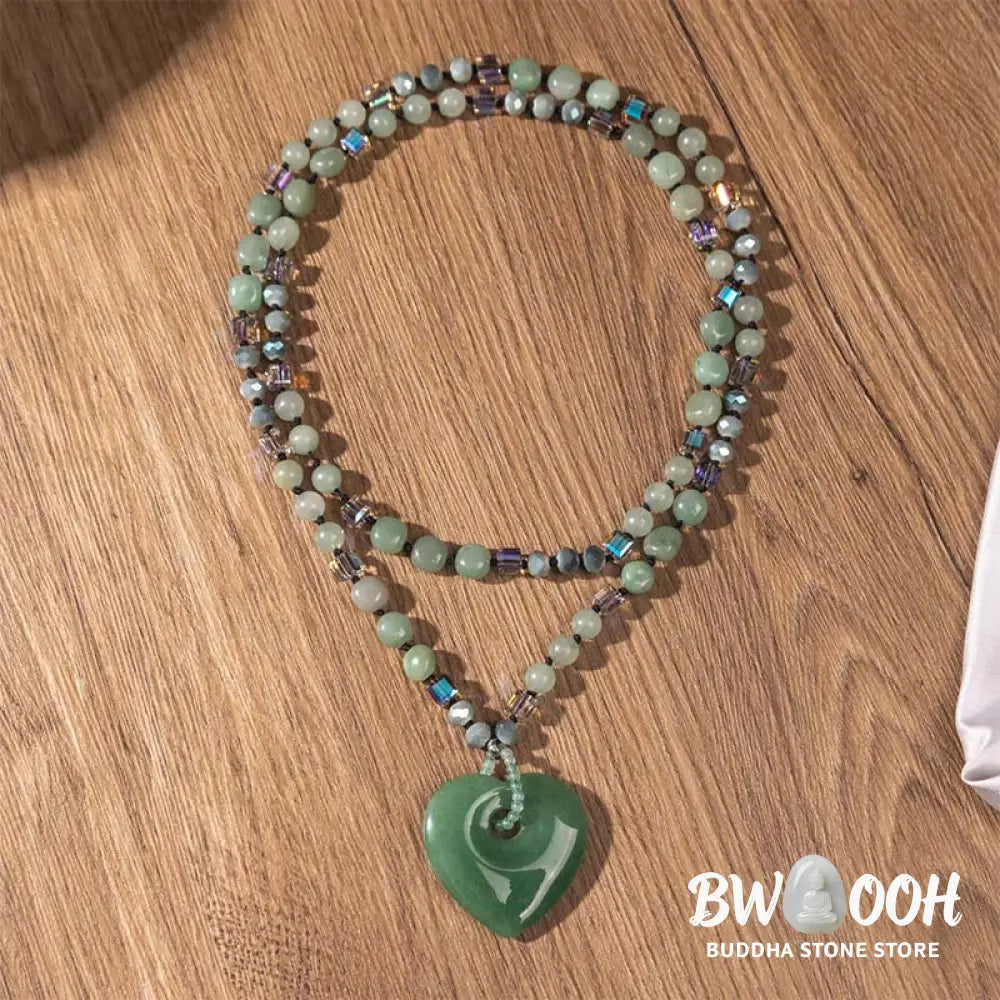 Buddha Stones Rose Quartz Green Aventurine Love Heart Beads Luck Necklace Pendant - BWOOOH - Necklaces &amp; Pendants