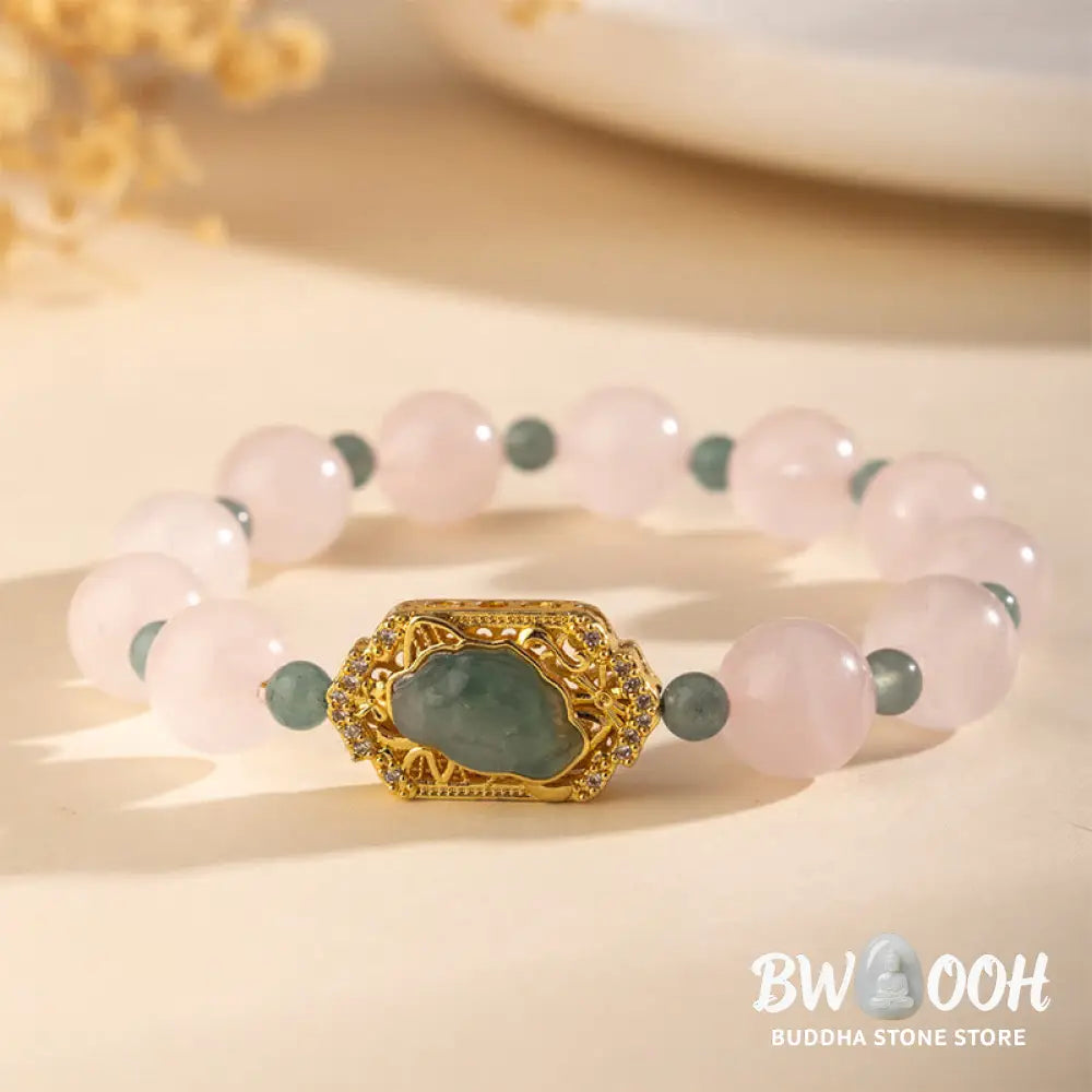 Buddha Stones Rose Quartz Jade Caring Kindness Bracelet - Rose Quartz(Wrist Circumference: 15-16cm) - Bracelet
