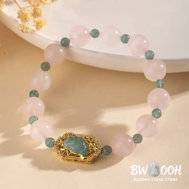 Buddha Stones Rose Quartz Jade Caring Kindness Bracelet - Rose Quartz(Wrist Circumference: 15-16cm) - Bracelet