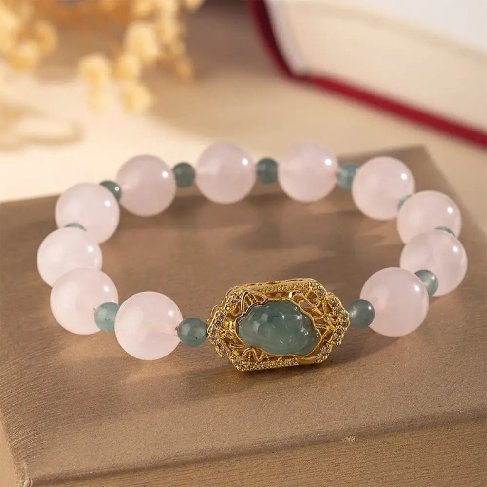 Buddha Stones Rose Quartz Jade Caring Kindness Bracelet - Rose Quartz(Wrist Circumference: 15-16cm) - Bracelet