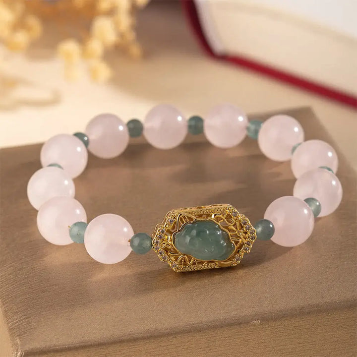 Buddha Stones Rose Quartz Jade Caring Kindness Bracelet - Rose Quartz(Wrist Circumference: 15-16cm) - Bracelet