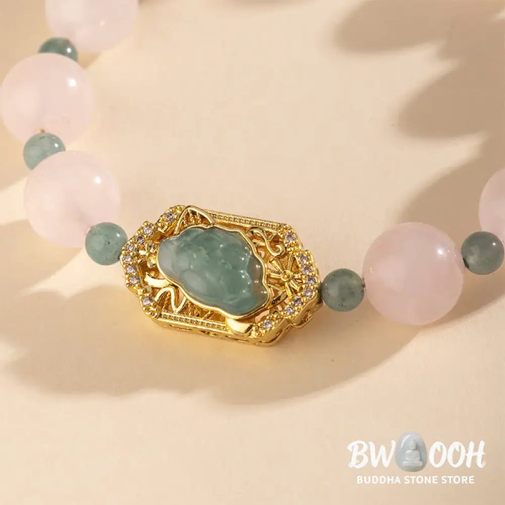 Buddha Stones Rose Quartz Jade Caring Kindness Bracelet - Rose Quartz(Wrist Circumference: 15-16cm) - Bracelet