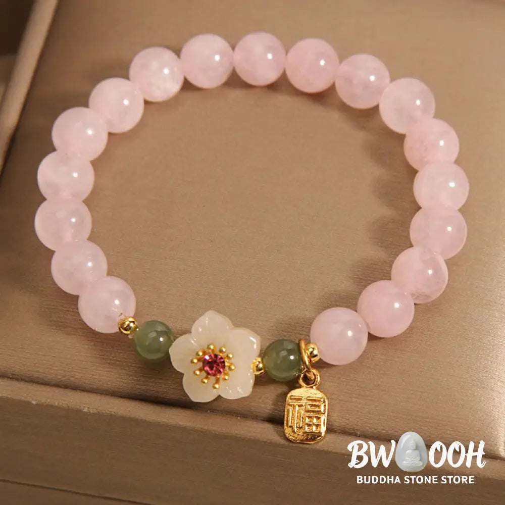 Buddha Stones Rose Quartz Peach Blossom Hetian Jade Fu Character Relationships Healing Bracelet - BWOOOH - Rose