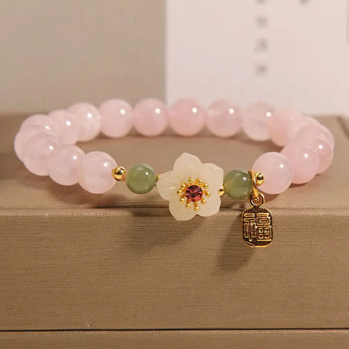 BWOOOH Rose Quartz Peach Blossom Hetian Jade Fu Character Relationships Healing Bracelet — Rose Quartz jade bracelet for s...