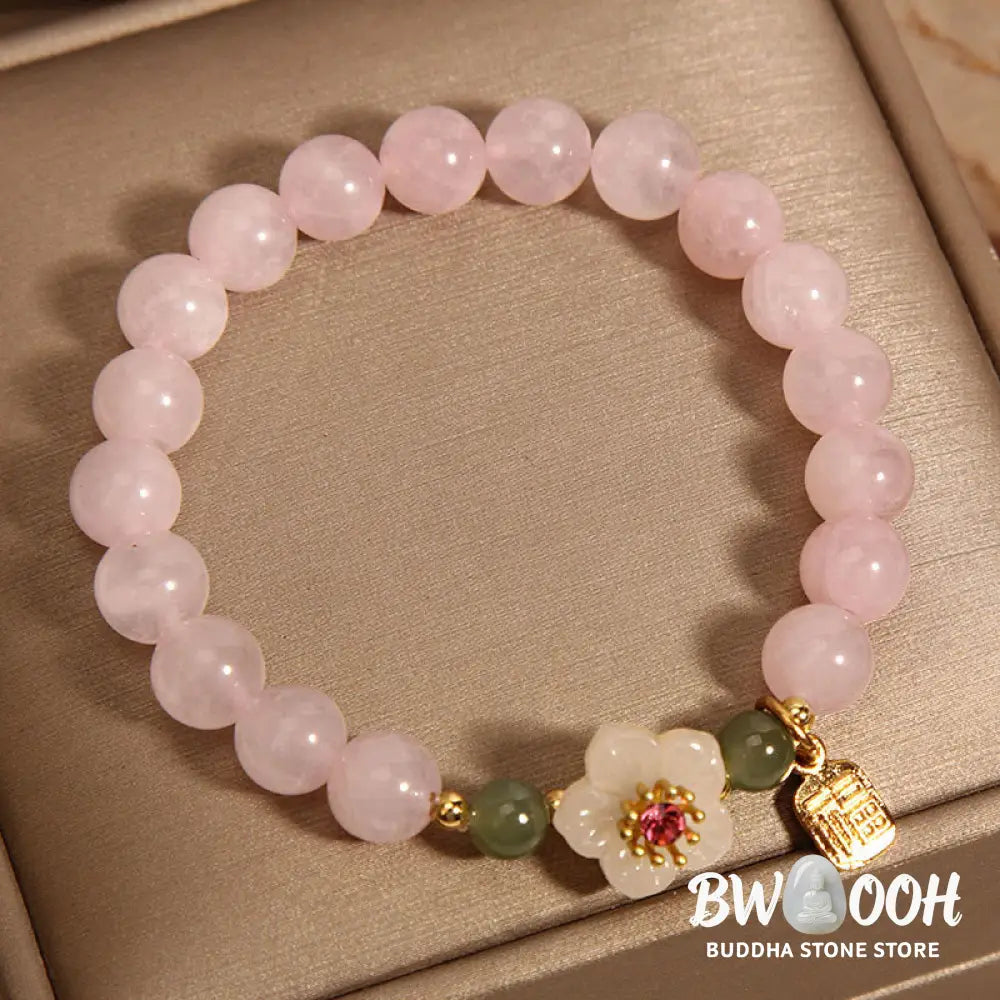 Buddha Stones Rose Quartz Peach Blossom Hetian Jade Fu Character Relationships Healing Bracelet - BWOOOH - Rose