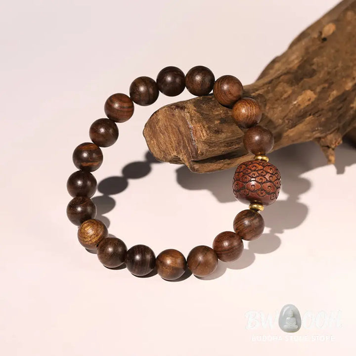 Buddha Stones Rosewood Auspicious Clouds Totem Fu Character Bamboo Pattern Warmth Bracelet - BWOOOH - Bracelet