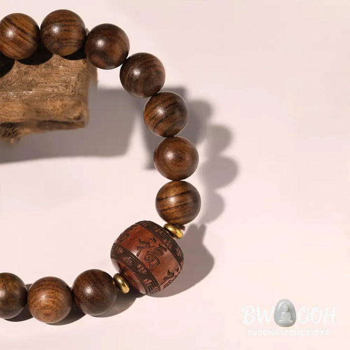 Buddha Stones Rosewood Auspicious Clouds Totem Fu Character Bamboo Pattern Warmth Bracelet - BWOOOH - Bracelet