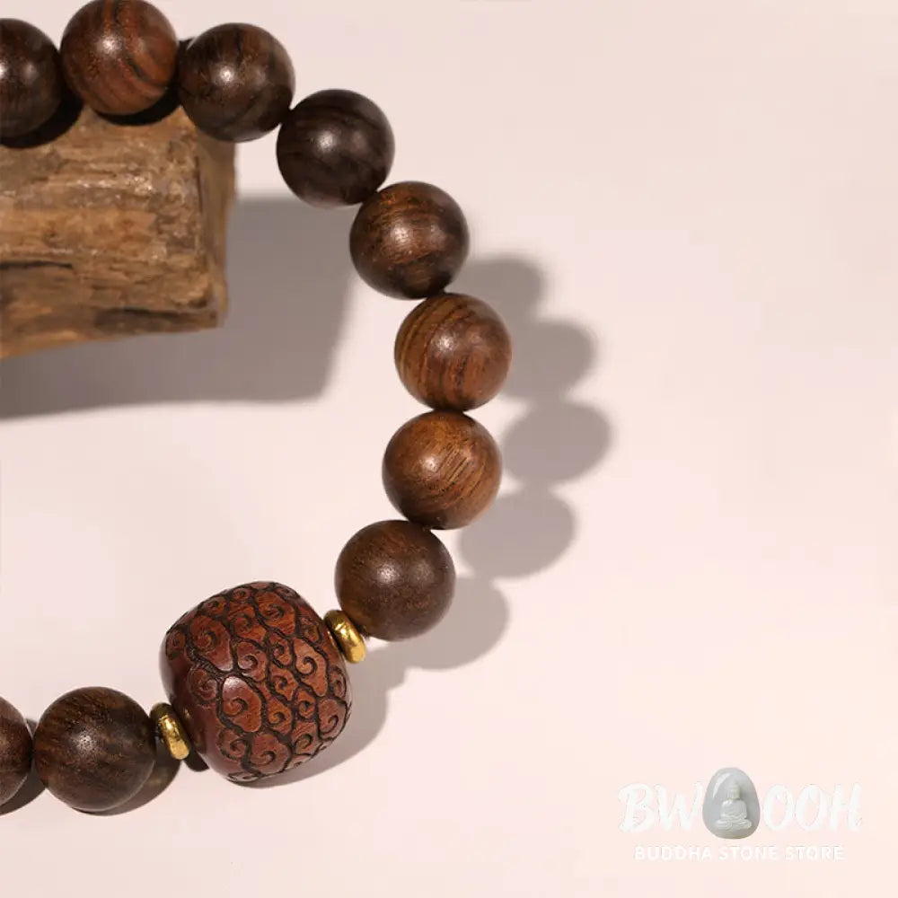 Buddha Stones Rosewood Auspicious Clouds Totem Fu Character Bamboo Pattern Warmth Bracelet - BWOOOH - Bracelet