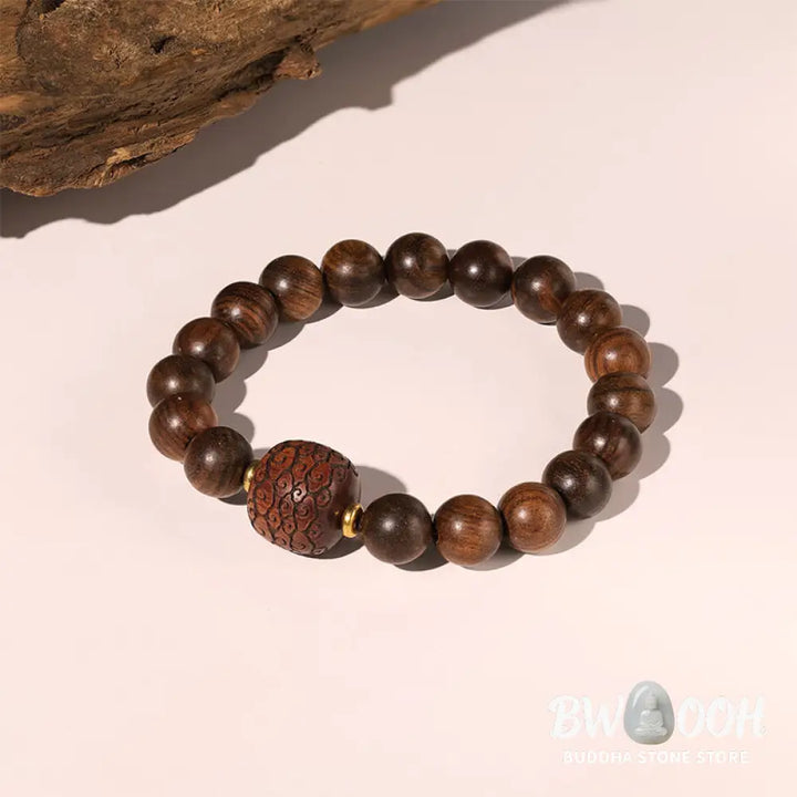 Buddha Stones Rosewood Auspicious Clouds Totem Fu Character Bamboo Pattern Warmth Bracelet - BWOOOH - Bracelet
