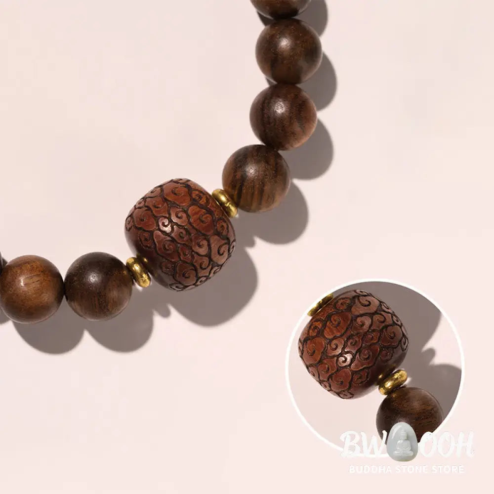 Buddha Stones Rosewood Auspicious Clouds Totem Fu Character Bamboo Pattern Warmth Bracelet - BWOOOH - Bracelet