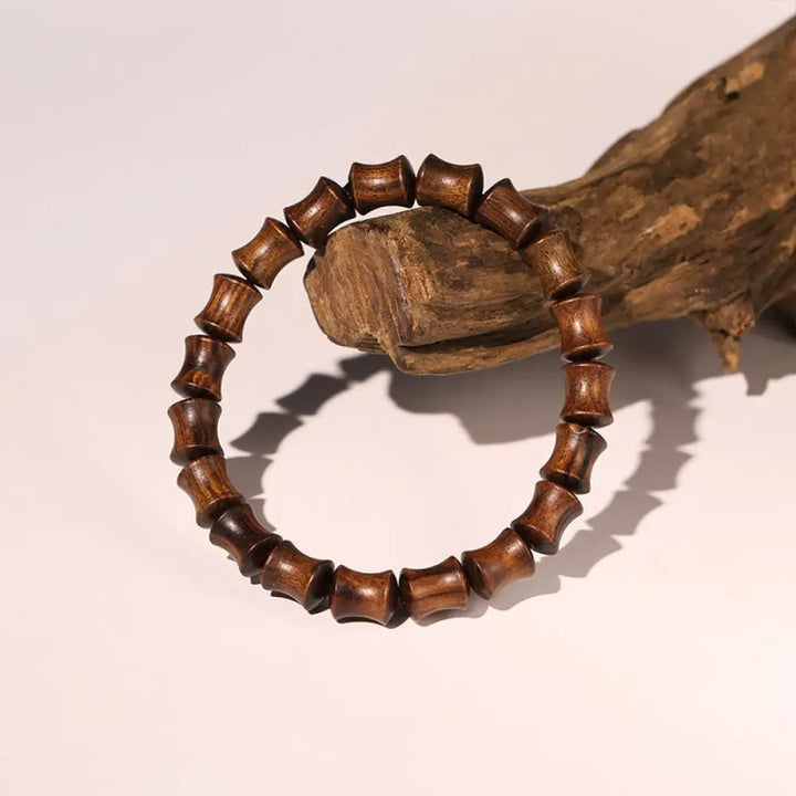 Buddha Stones Rosewood Auspicious Clouds Totem Fu Character Bamboo Pattern Warmth Bracelet - BWOOOH - Bamboo(Wrist