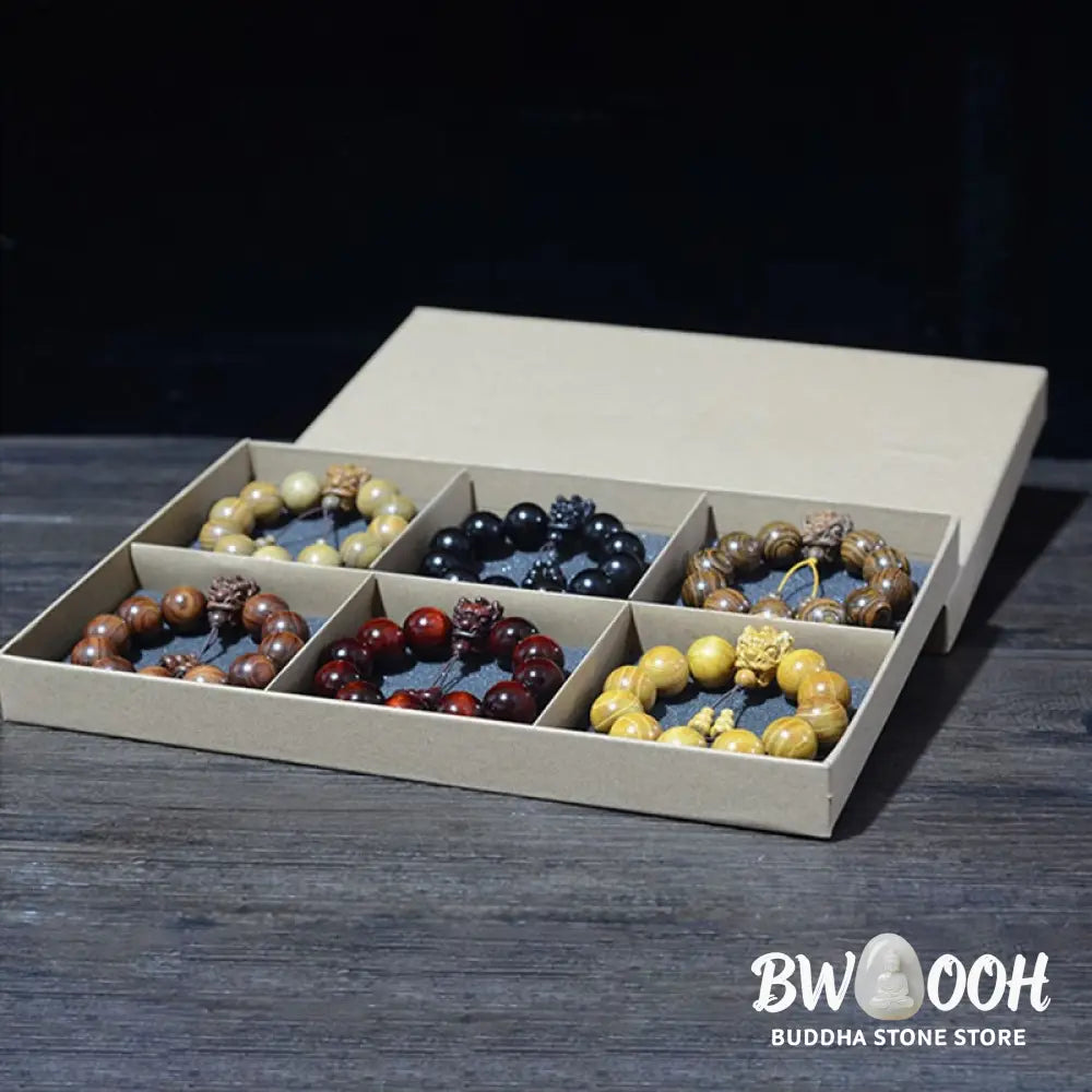 Buddha Stones Rosewood Green Sandalwood Small Leaf Red Sandalwood Dragon Carved Protection Bracelet - BWOOOH - Bracelet