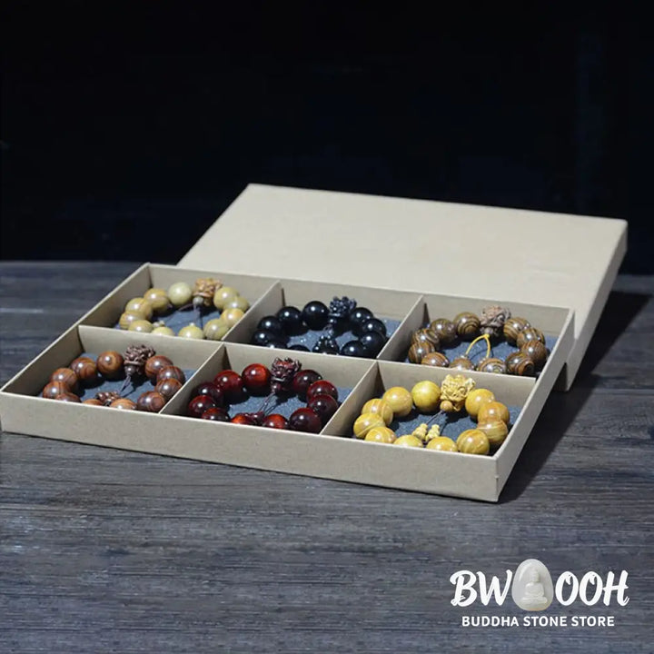 Buddha Stones Rosewood Green Sandalwood Small Leaf Red Sandalwood Dragon Carved Protection Bracelet - BWOOOH - Bracelet