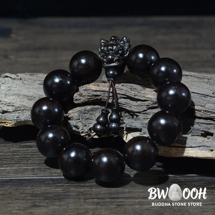 Buddha Stones Rosewood Green Sandalwood Small Leaf Red Sandalwood Dragon Carved Protection Bracelet - BWOOOH - Bracelet