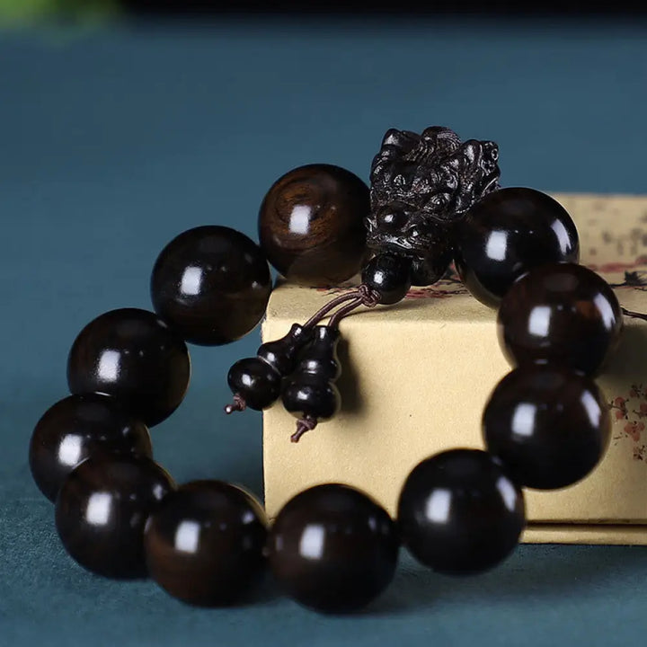 Buddha Stones Rosewood Green Sandalwood Small Leaf Red Sandalwood Dragon Carved Protection Bracelet - BWOOOH - African