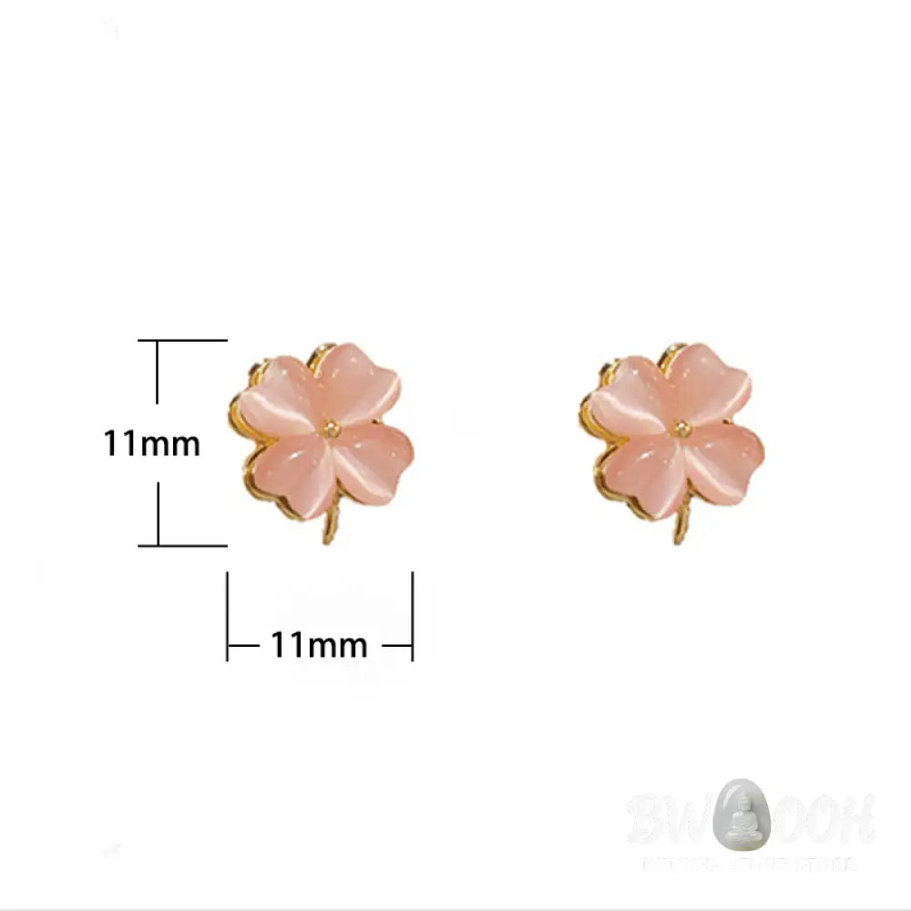 Buddha Stones Rotatable Design Four-Leaf Flower Pink Cat’s Eye Support Stud Earrings - Pink Cat’s Eye(925 Sterling