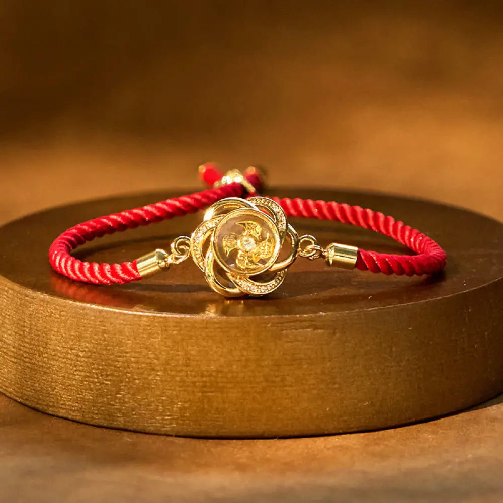 BWOOOH Rotatable Plum Red String Copper Brass Windmill Feng Sheng Shui Qi Protection Braided Bracelet - BWOOOH