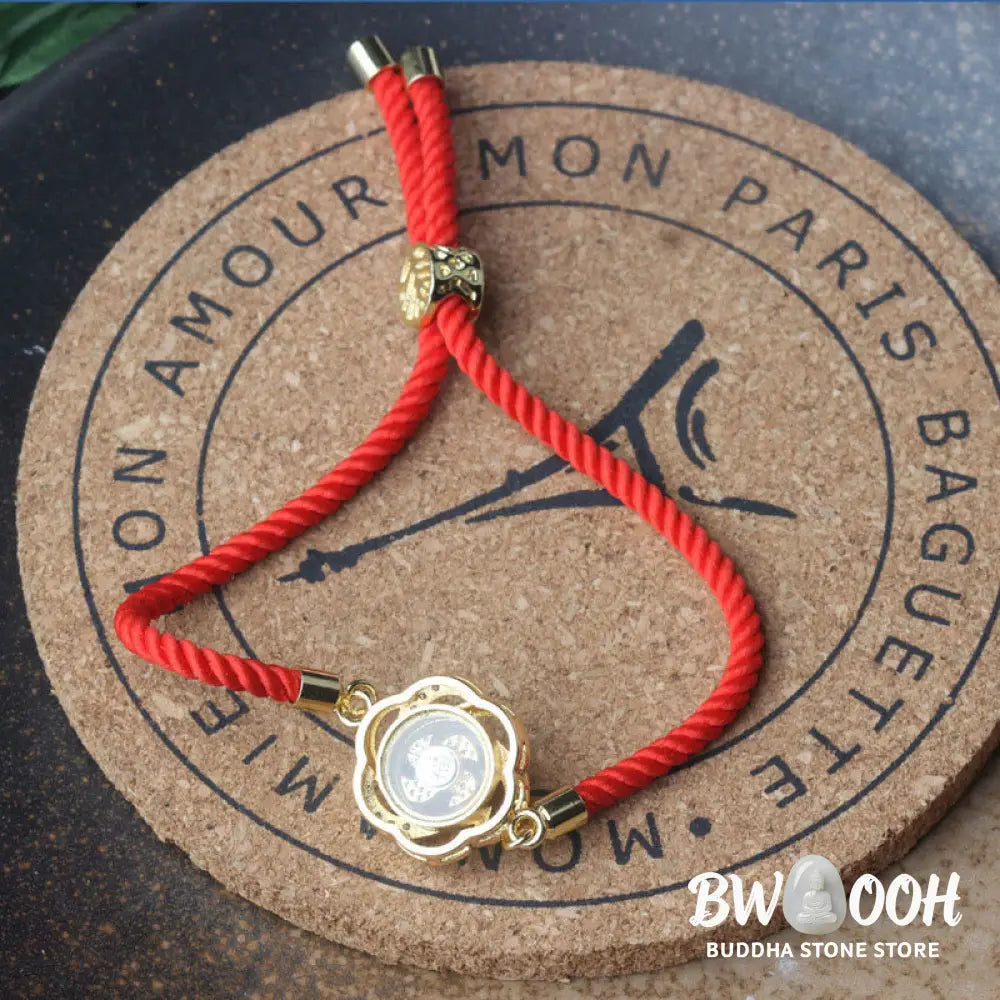 Buddha Stones Rotatable Plum Red String Copper Brass Windmill Feng Sheng Shui Qi Protection Braided Bracelet - BWOOOH