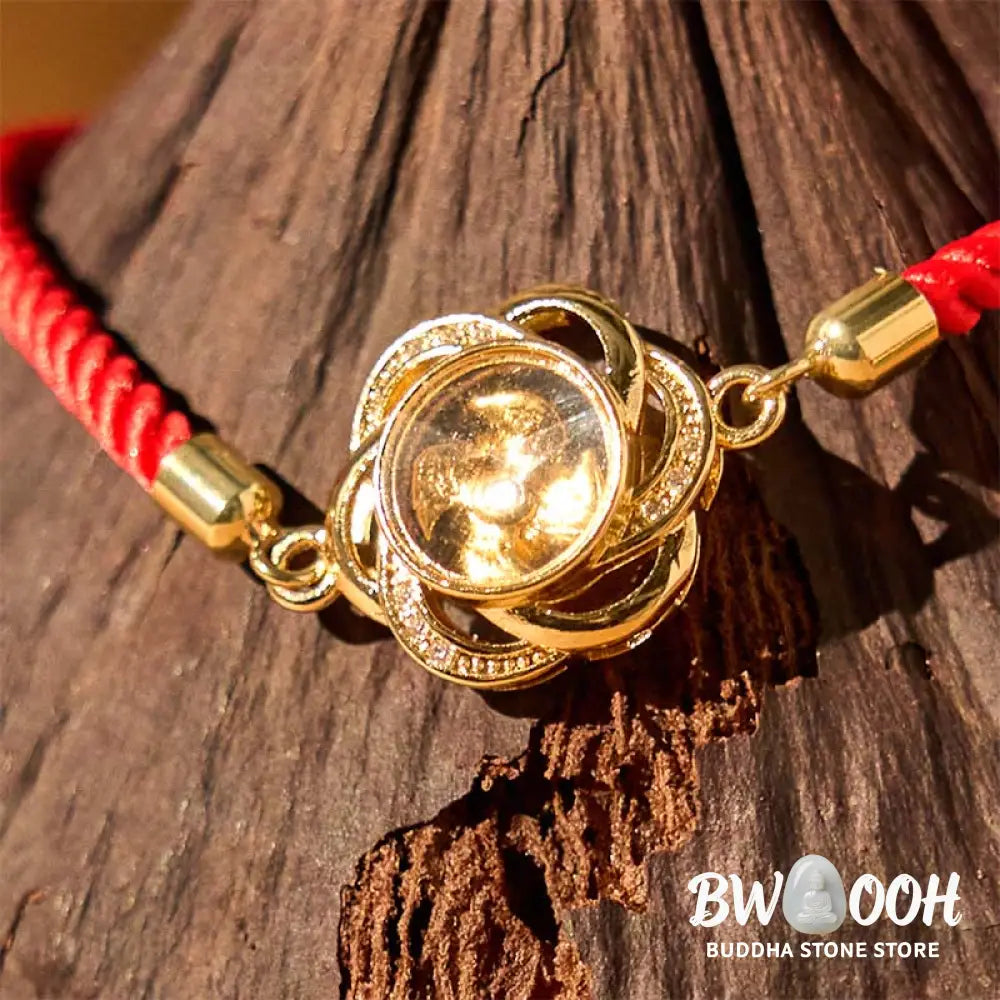 Buddha Stones Rotatable Plum Red String Copper Brass Windmill Feng Sheng Shui Qi Protection Braided Bracelet - BWOOOH