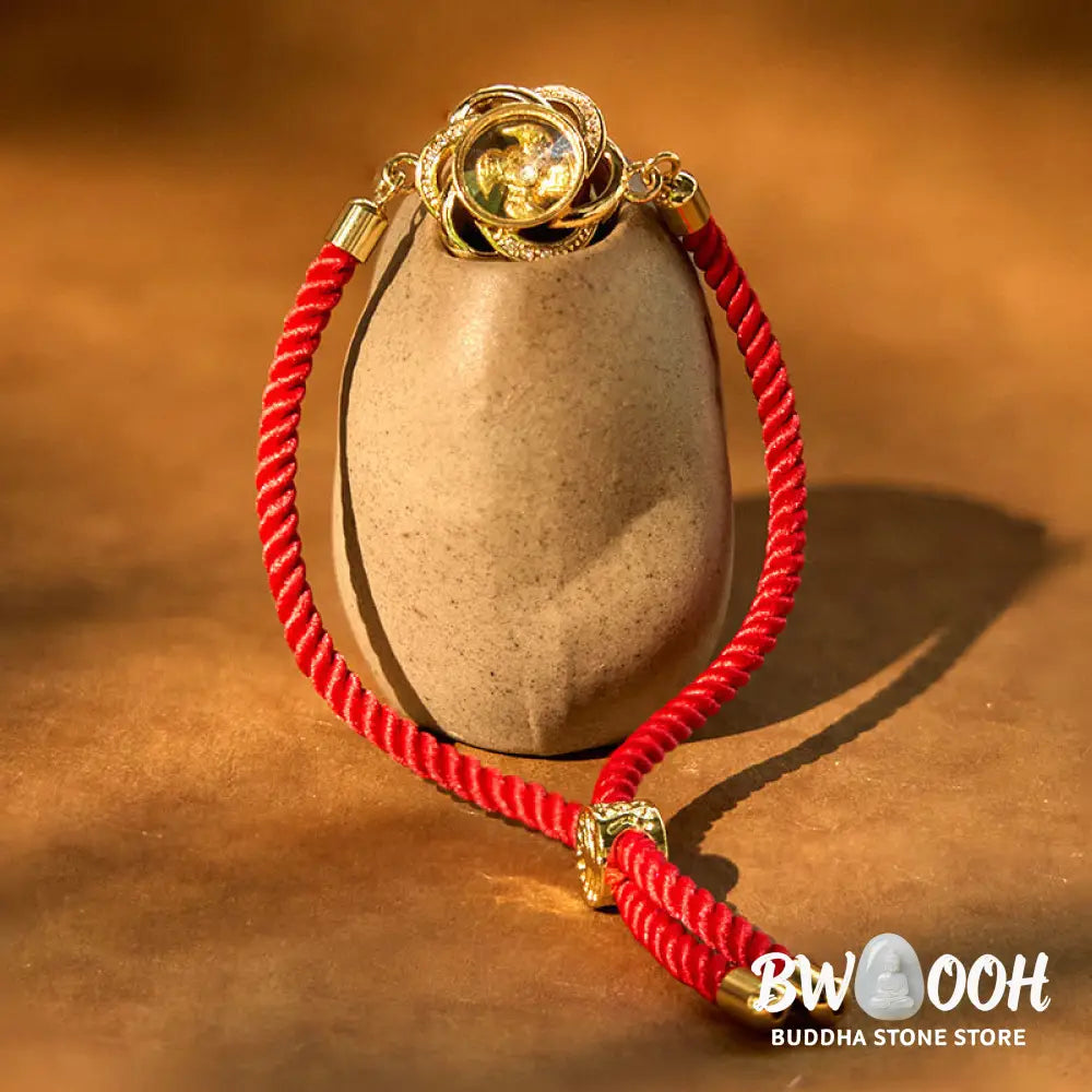 Buddha Stones Rotatable Plum Red String Copper Brass Windmill Feng Sheng Shui Qi Protection Braided Bracelet - BWOOOH