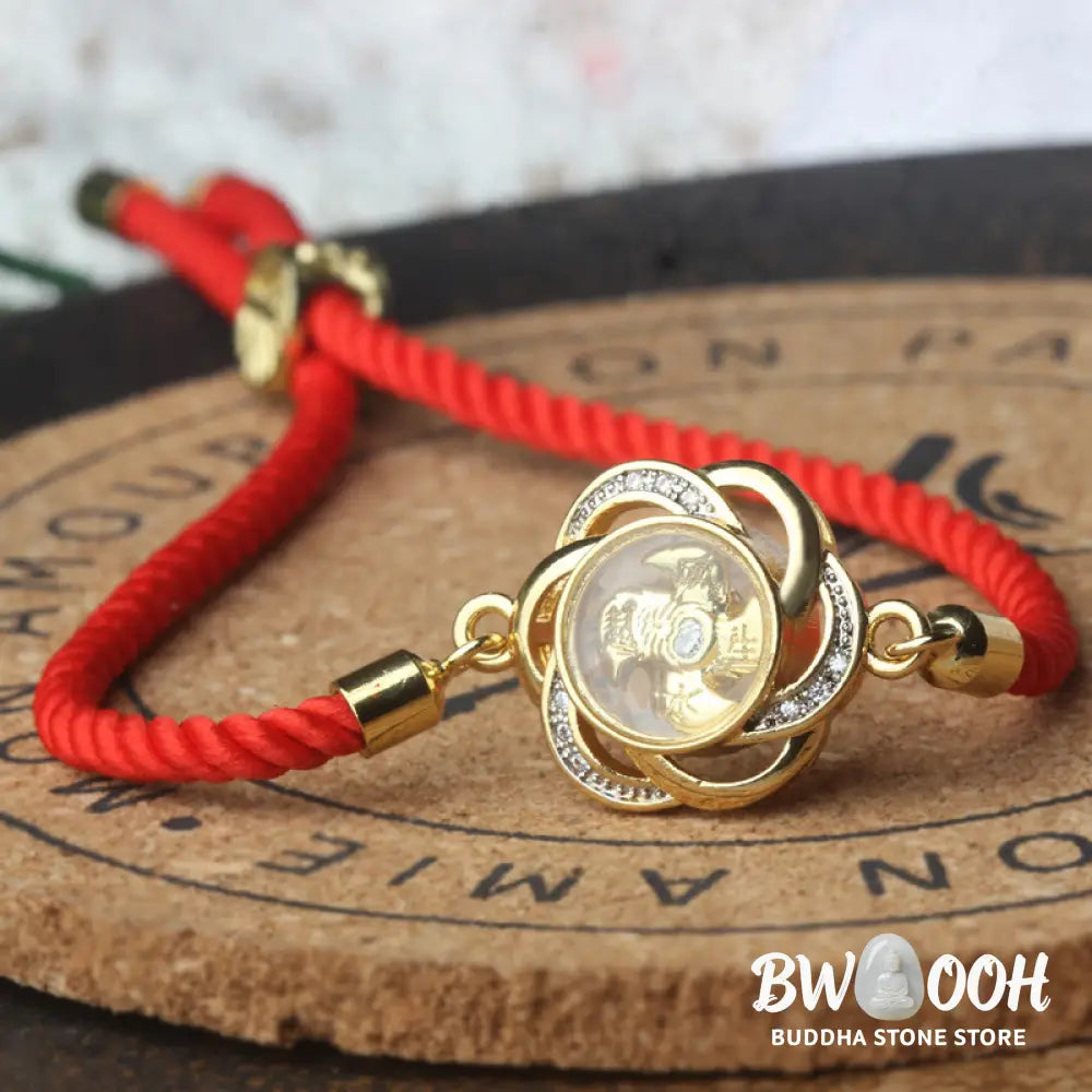 Buddha Stones Rotatable Plum Red String Copper Brass Windmill Feng Sheng Shui Qi Protection Braided Bracelet - BWOOOH
