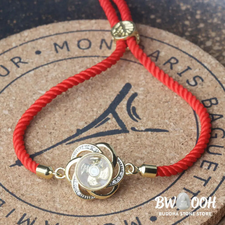 Buddha Stones Rotatable Plum Red String Copper Brass Windmill Feng Sheng Shui Qi Protection Braided Bracelet - BWOOOH