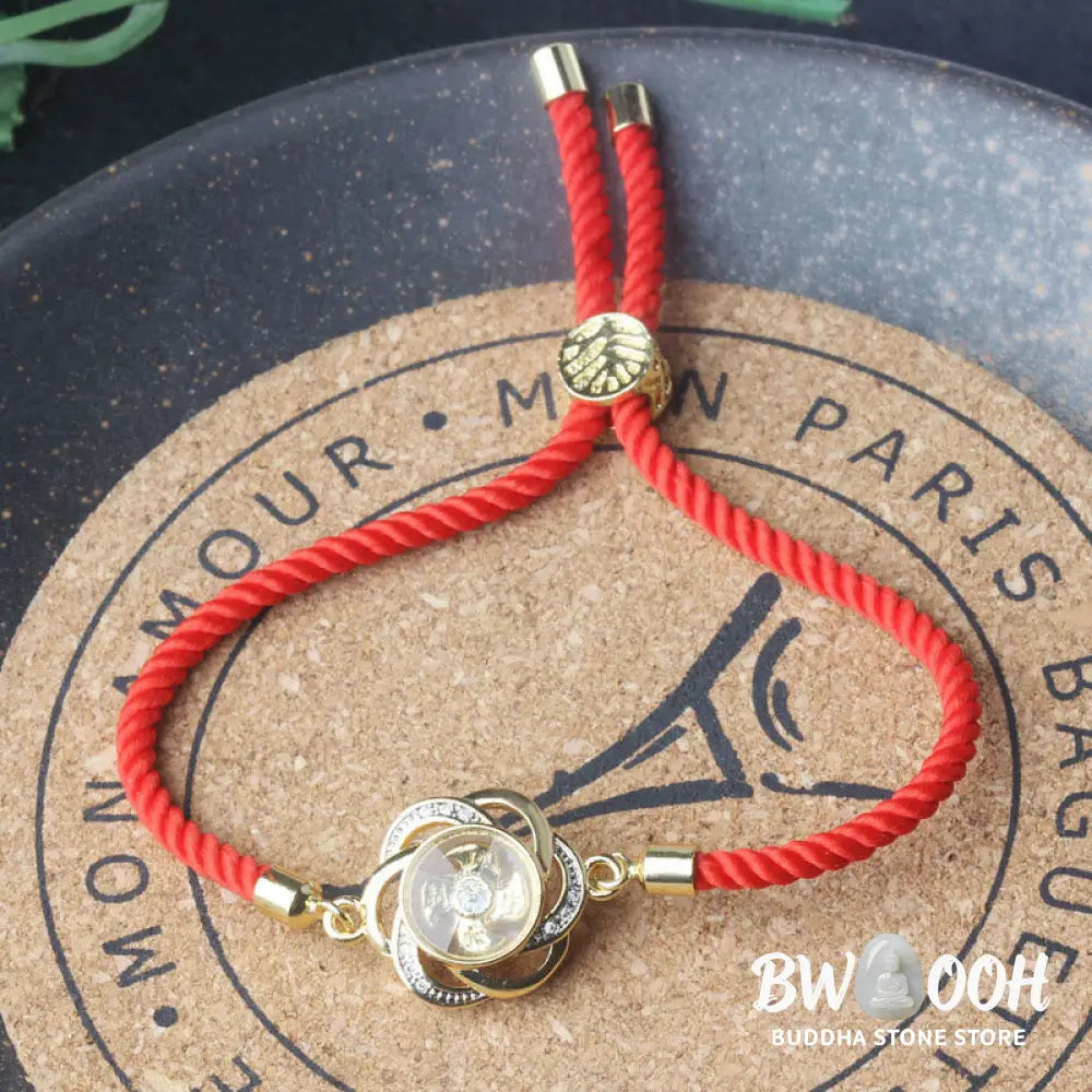 Buddha Stones Rotatable Plum Red String Copper Brass Windmill Feng Sheng Shui Qi Protection Braided Bracelet - BWOOOH