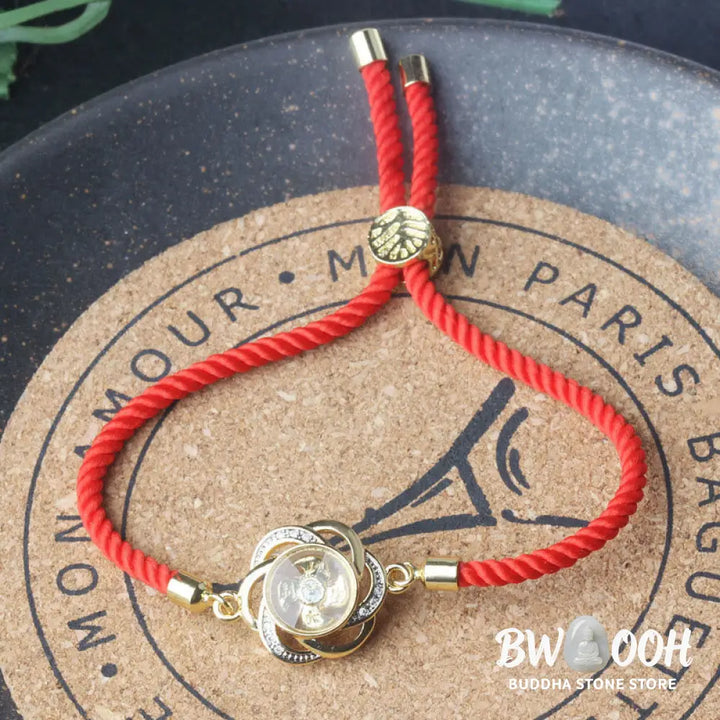 Buddha Stones Rotatable Plum Red String Copper Brass Windmill Feng Sheng Shui Qi Protection Braided Bracelet - BWOOOH