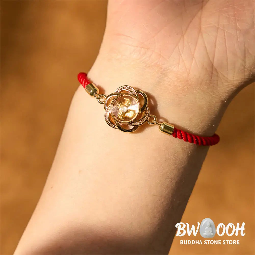 Buddha Stones Rotatable Plum Red String Copper Brass Windmill Feng Sheng Shui Qi Protection Braided Bracelet - BWOOOH
