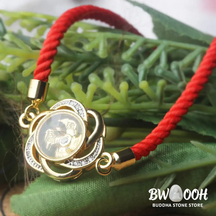 Buddha Stones Rotatable Plum Red String Copper Brass Windmill Feng Sheng Shui Qi Protection Braided Bracelet - BWOOOH