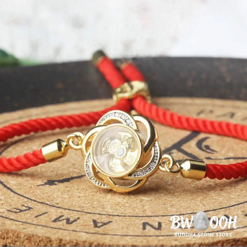 Buddha Stones Rotatable Plum Red String Copper Brass Windmill Feng Sheng Shui Qi Protection Braided Bracelet - BWOOOH