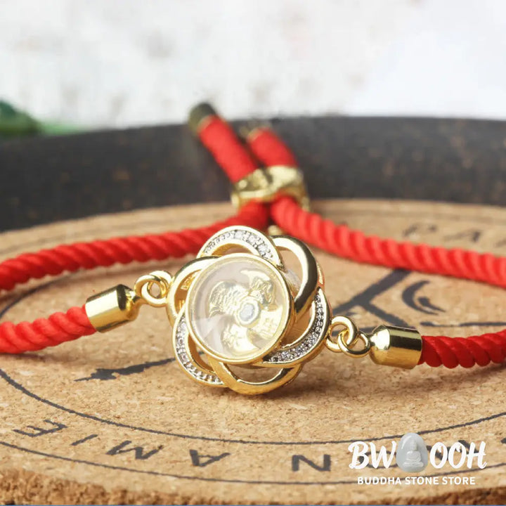Buddha Stones Rotatable Plum Red String Copper Brass Windmill Feng Sheng Shui Qi Protection Braided Bracelet - BWOOOH