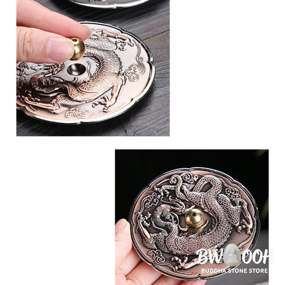 BWOOOH copper incense burner - Round Auspicious Dragon Protection 