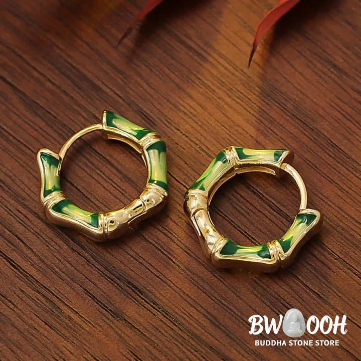 Buddha Stones Round Bamboo Dripping Design Copper Fortune Hoop Earrings - Copper(Wealth♥Luck) - Earnings