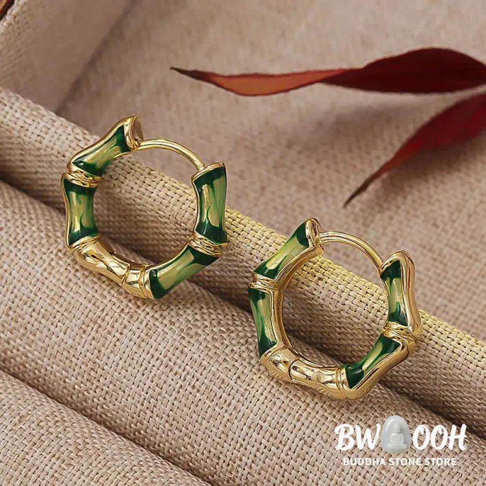Buddha Stones Round Bamboo Dripping Design Copper Fortune Hoop Earrings - Copper(Wealth♥Luck) - Earnings