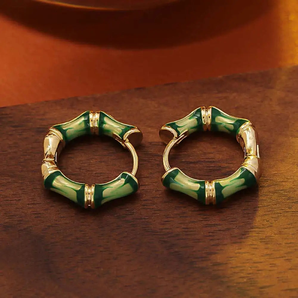 Buddha Stones Round Bamboo Dripping Design Copper Fortune Hoop Earrings - Copper(Wealth♥Luck) - Earnings