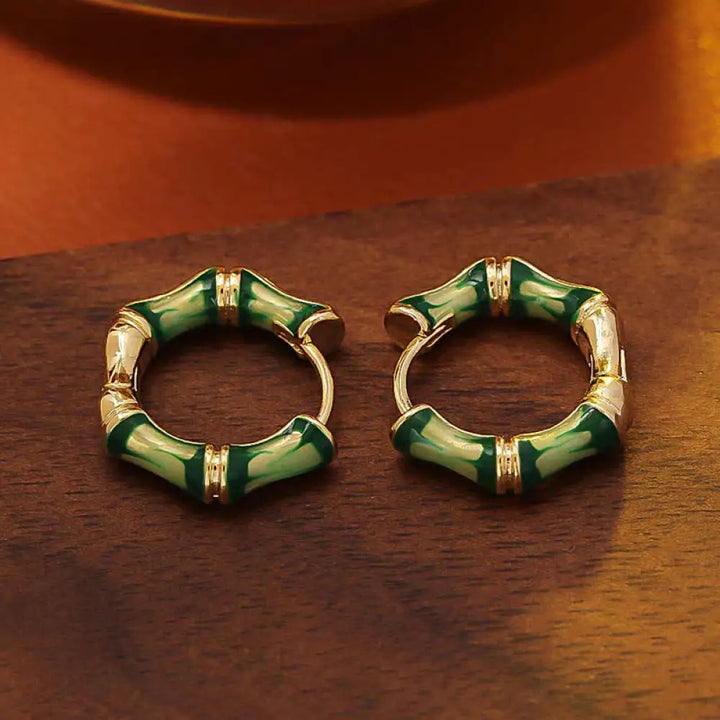 Buddha Stones Round Bamboo Dripping Design Copper Fortune Hoop Earrings - Copper(Wealth♥Luck) - Earnings