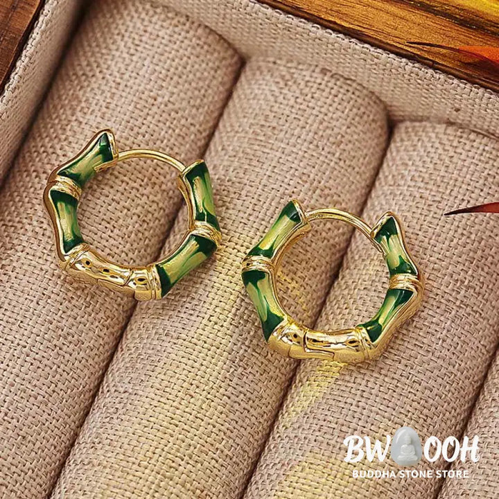 Buddha Stones Round Bamboo Dripping Design Copper Fortune Hoop Earrings - Copper(Wealth♥Luck) - Earnings