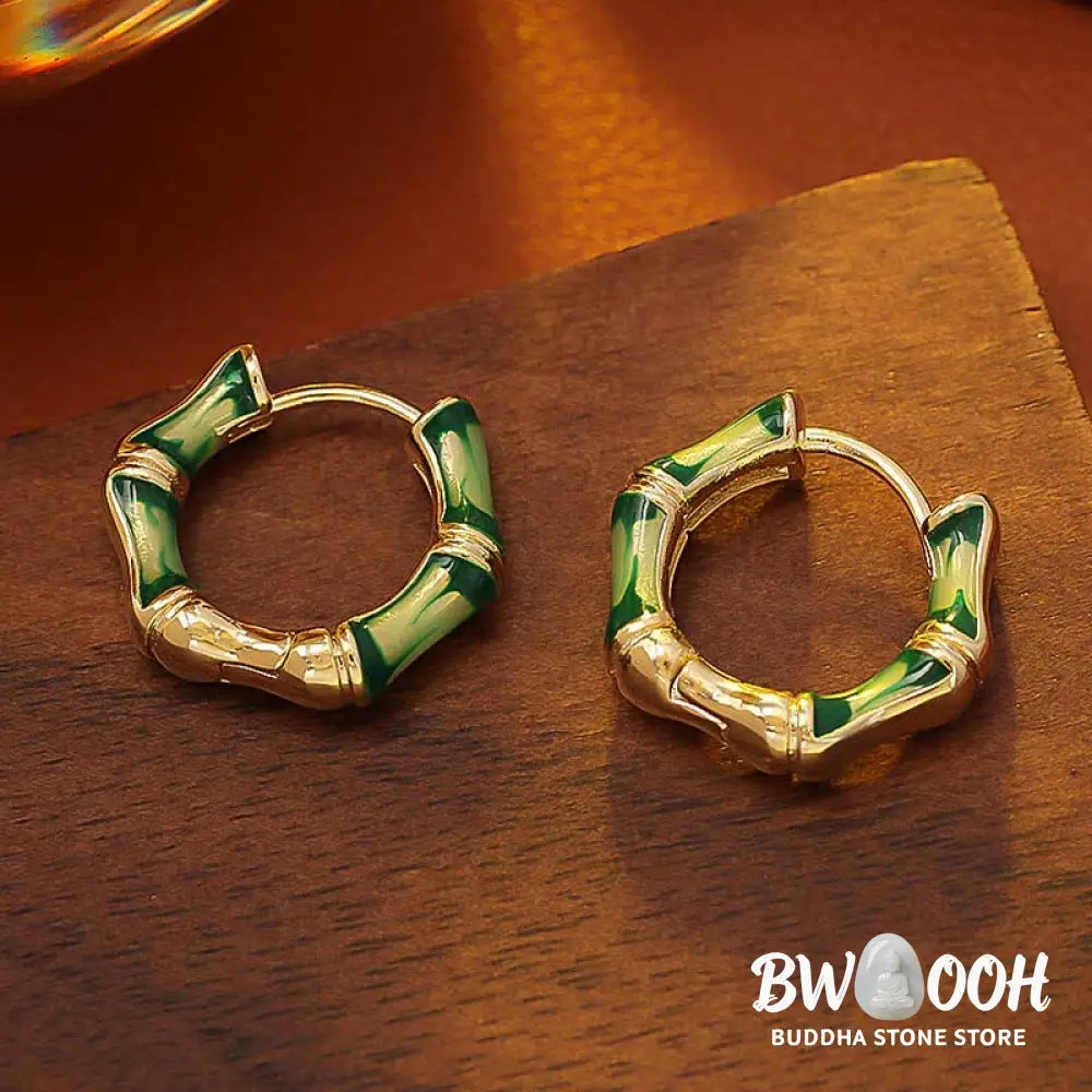 Buddha Stones Round Bamboo Dripping Design Copper Fortune Hoop Earrings - Copper(Wealth♥Luck) - Earnings